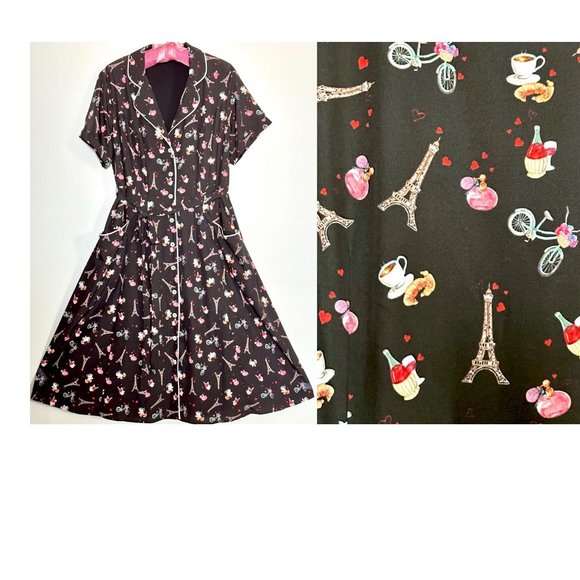 eshakti Dresses & Skirts - Ooh La La  très adorable Paris print Dress ~ pockets ~ retro vintage
